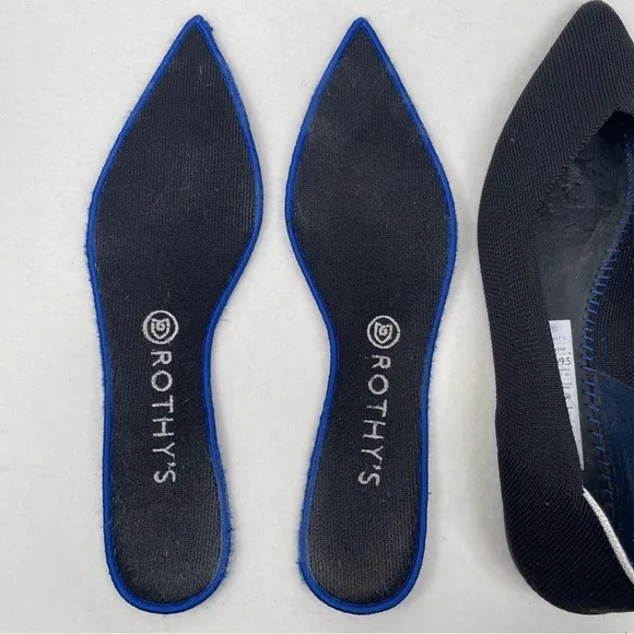ROTHY'S The Point Toe Flats Shoes Black WHITE HALO Size 9.5 First Generation