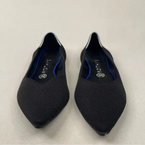 ROTHY'S The Point Toe Flats Shoes Black WHITE HALO Size 9.5 First Generation