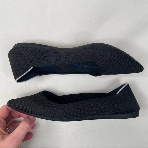 ROTHY'S The Point Toe Flats Shoes Black WHITE HALO Size 9.5 First Generation