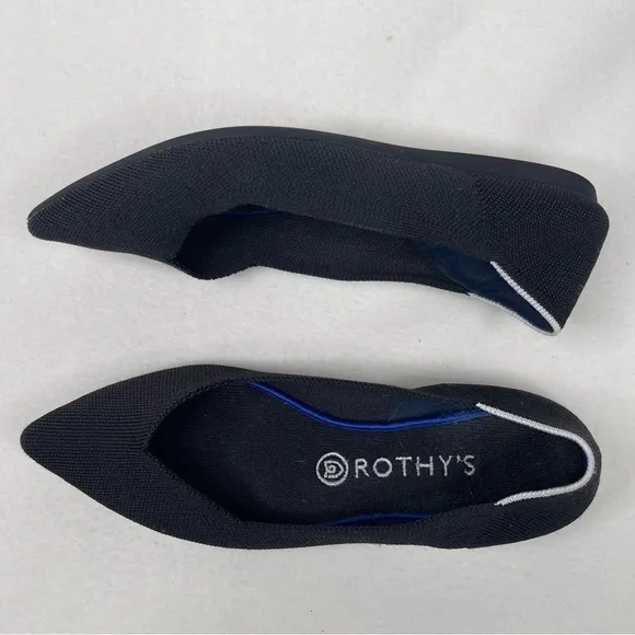 ROTHY'S The Point Toe Flats Shoes Black WHITE HALO Size 9.5 First Generation