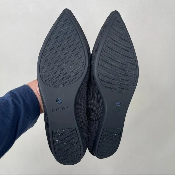 ROTHY'S The Point Toe Flats Shoes Black WHITE HALO Size 9.5 First Generation