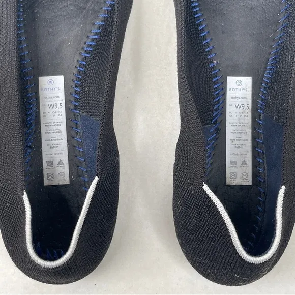 ROTHY'S The Point Toe Flats Shoes Black WHITE HALO Size 9.5 First Generation