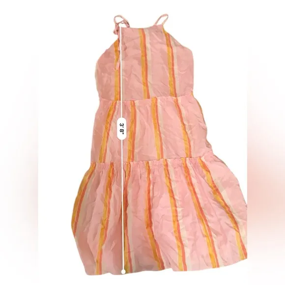 RTR Club Monaco Amirra Silk Pink Multi Stripe Sleeveless Tiered Midi Dress Sz‎ 6
