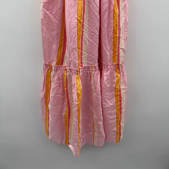 RTR Club Monaco Amirra Silk Pink Multi Stripe Sleeveless Tiered Midi Dress Sz‎ 6