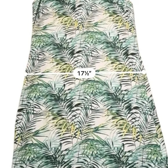 RTR Louna Dana Green &amp; White Palm Printed Sleeveless V Neck Midi Dress‎ Sz L