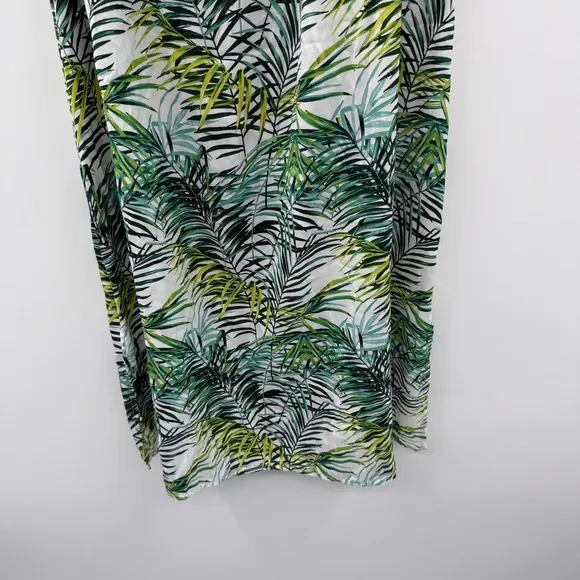 RTR Louna Dana Green &amp; White Palm Printed Sleeveless V Neck Midi Dress‎ Sz L