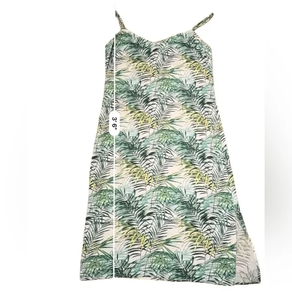 RTR Louna Dana Green &amp; White Palm Printed Sleeveless V Neck Midi Dress‎ Sz L