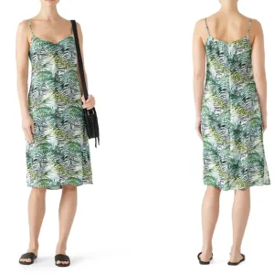 RTR Louna Dana Green &amp; White Palm Printed Sleeveless V Neck Midi Dress‎ Sz L