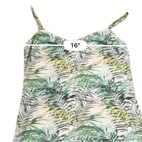RTR Louna Dana Green &amp; White Palm Printed Sleeveless V Neck Midi Dress‎ Sz L