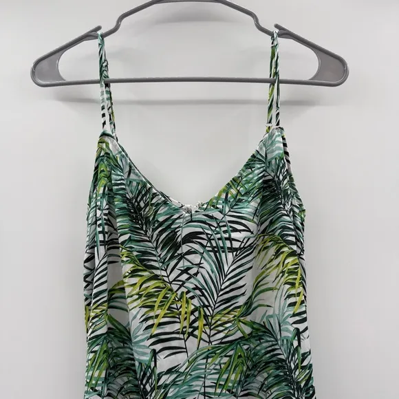 RTR‎ Louna Dana Green &amp; White Palm Printed Sleeveless V Neck Midi Dress Sz XL