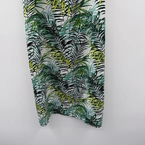 RTR‎ Louna Dana Green &amp; White Palm Printed Sleeveless V Neck Midi Dress Sz XL