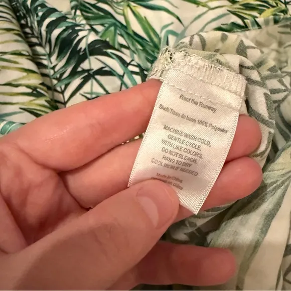 RTR‎ Louna Dana Green &amp; White Palm Printed Sleeveless V Neck Midi Dress Sz XL