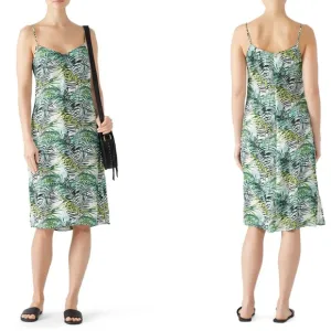 RTR‎ Louna Dana Green &amp; White Palm Printed Sleeveless V Neck Midi Dress Sz XL