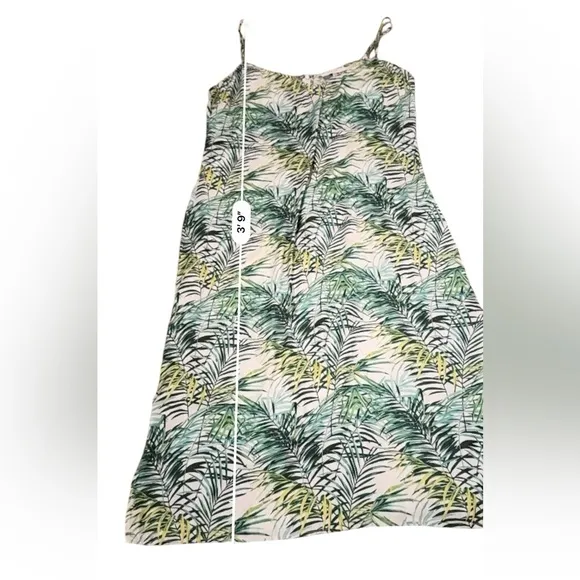 RTR‎ Louna Dana Green &amp; White Palm Printed Sleeveless V Neck Midi Dress Sz XL