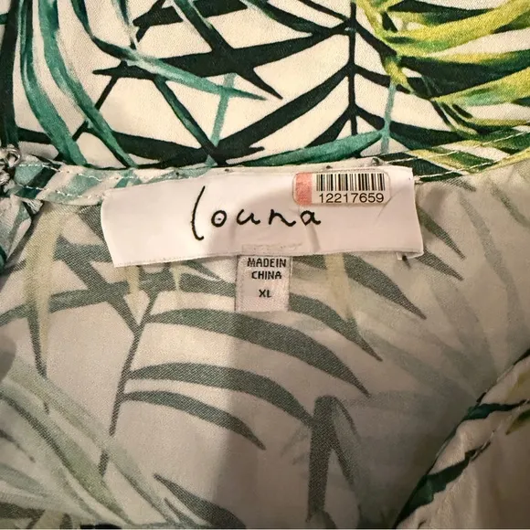 RTR‎ Louna Dana Green &amp; White Palm Printed Sleeveless V Neck Midi Dress Sz XL