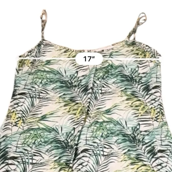 RTR‎ Louna Dana Green &amp; White Palm Printed Sleeveless V Neck Midi Dress Sz XL