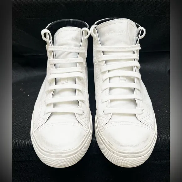 Saint Laurent White Distressed Leather High Tops