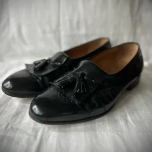 SALVATORE FERRAGAMO Black Leather Eyelash Tassel Oxford Loafers 9.5