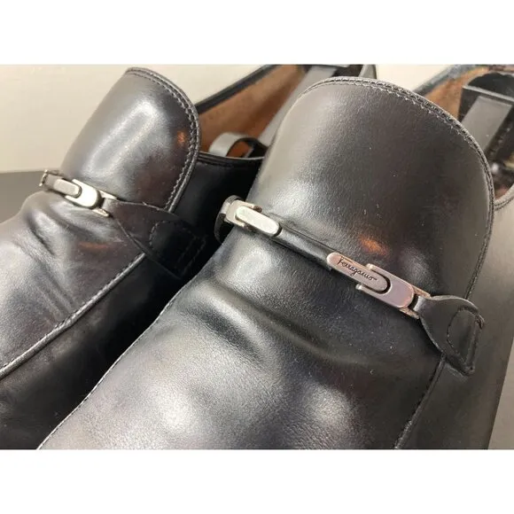 Salvatore Ferragamo Black Leather Loafers 8 1/2