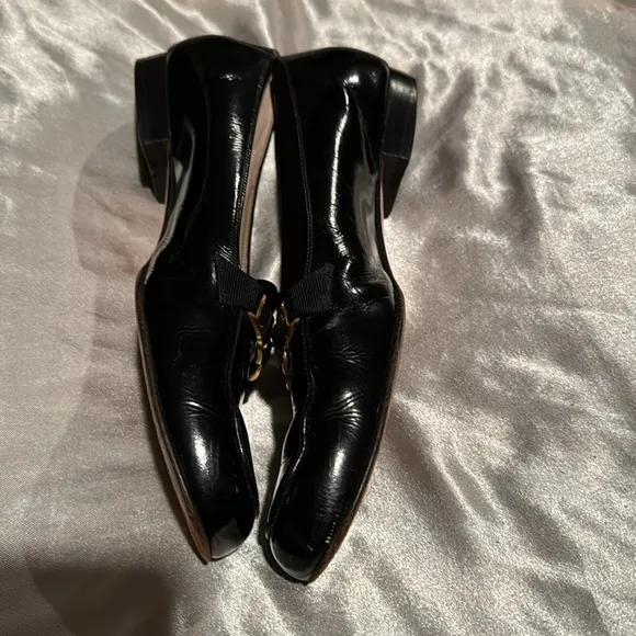 Salvatore Ferragamo Black Leather Womens Loafers with Gold Accent, Size 8 1/2