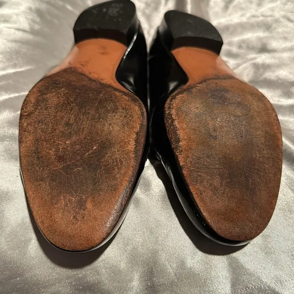 Salvatore Ferragamo Black Leather Womens Loafers with Gold Accent, Size 8 1/2