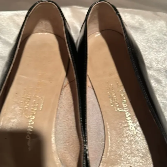 Salvatore Ferragamo Black Leather Womens Loafers with Gold Accent, Size 8 1/2