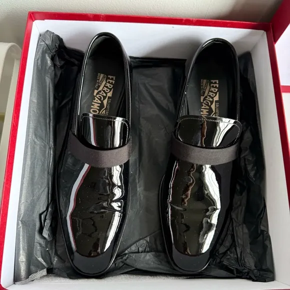 Salvatore Ferragamo Black Patent Leather Loafers