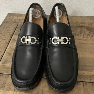 SALVATORE FERRAGAMO GANCINI MENS BLACK LEATHER HORSE BIT LOAFERS SIZE 11 $1050