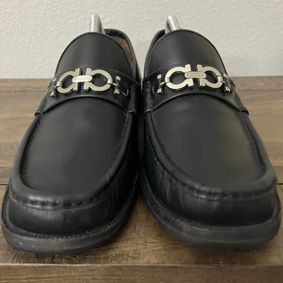 SALVATORE FERRAGAMO GANCINI MENS BLACK LEATHER HORSE BIT LOAFERS SIZE 11 $1050