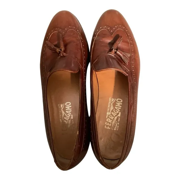 Salvatore Ferragamo Leather Tassel Wingtip Loafers Mens Size 9.5