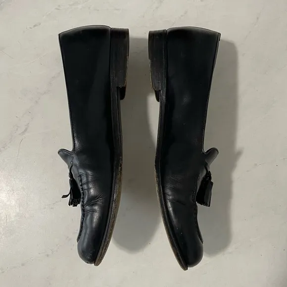 Salvatore Ferragamo Mens Black Leather Tassel Loafers Size 8D
