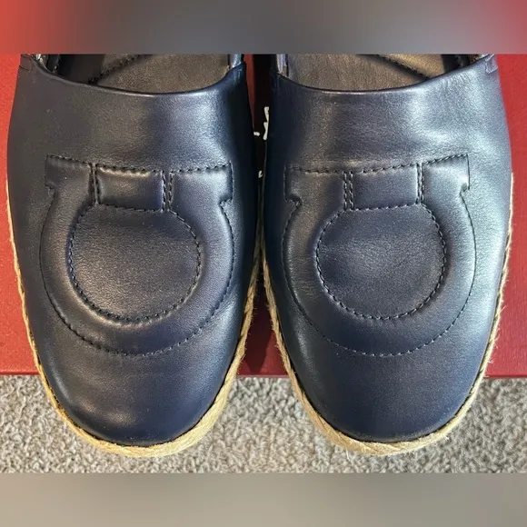 SALVATORE FERRAGAMO Men's Capraia Blue Marin Calf Size 9 Espadrilles LS Mignon