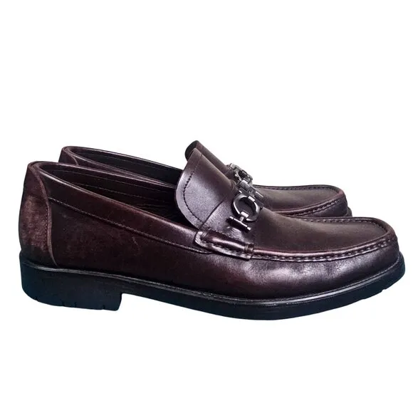 Salvatore Ferragamo Mens David Double Gancini Thick Lug Leather Loafers Sz 9.5 D