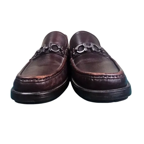 Salvatore Ferragamo Mens David Double Gancini Thick Lug Leather Loafers Sz 9.5 D