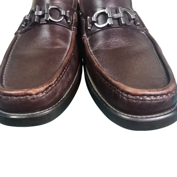 Salvatore Ferragamo Mens David Double Gancini Thick Lug Leather Loafers Sz 9.5 D