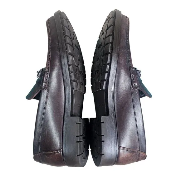 Salvatore Ferragamo Mens David Double Gancini Thick Lug Leather Loafers Sz 9.5 D