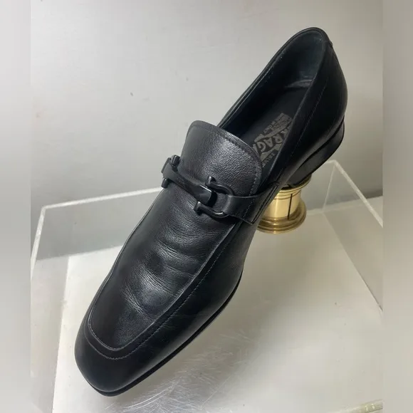 Salvatore Ferragamo mens gancini moscasin loafers leather black sz 6.5