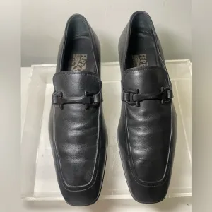 Salvatore Ferragamo mens gancini moscasin loafers leather black sz 6.5