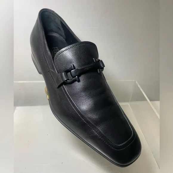 Salvatore Ferragamo mens gancini moscasin loafers leather black sz 6.5