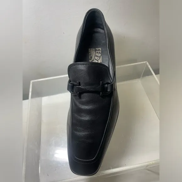 Salvatore Ferragamo mens gancini moscasin loafers leather black sz 6.5