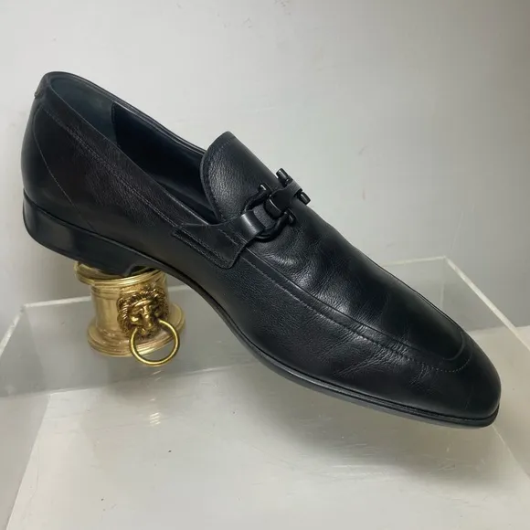 Salvatore Ferragamo mens gancini moscasin loafers leather black sz 6.5