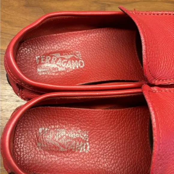 Salvatore Ferragamo Men’s Leather Shoes Red Loafers Size 8 WORN TWICE ONLY