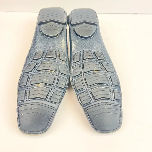 Salvatore Ferragamo Navy Blue Leather Slip On Loafers Size 9D
