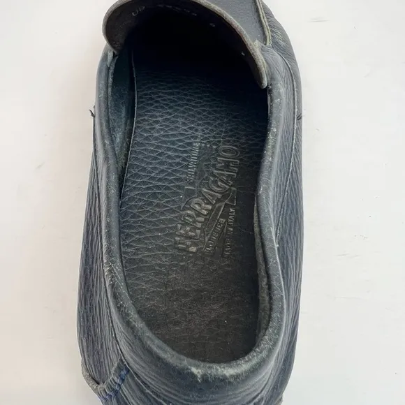 Salvatore Ferragamo Navy Blue Leather Slip On Loafers Size 9D
