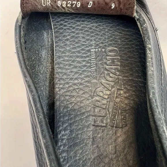 Salvatore Ferragamo Navy Blue Leather Slip On Loafers Size 9D