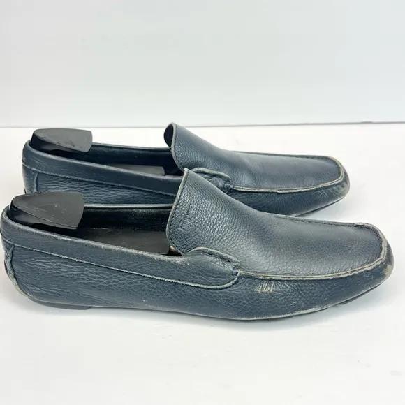 Salvatore Ferragamo Navy Blue Leather Slip On Loafers Size 9D
