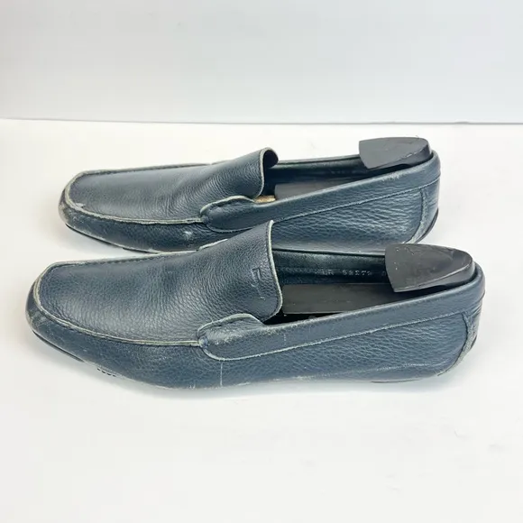 Salvatore Ferragamo Navy Blue Leather Slip On Loafers Size 9D