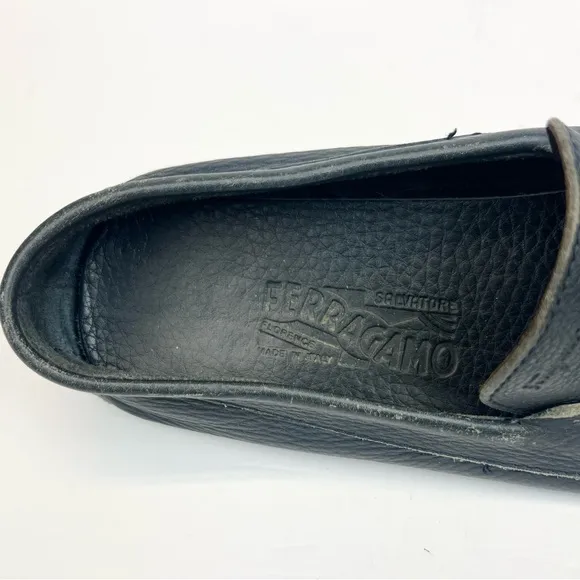 Salvatore Ferragamo Navy Blue Leather Slip On Loafers Size 9D