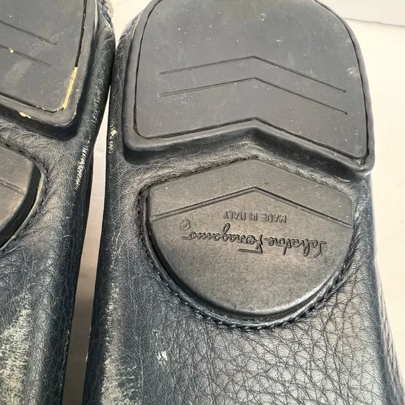 Salvatore Ferragamo Navy Blue Leather Slip On Loafers Size 9D