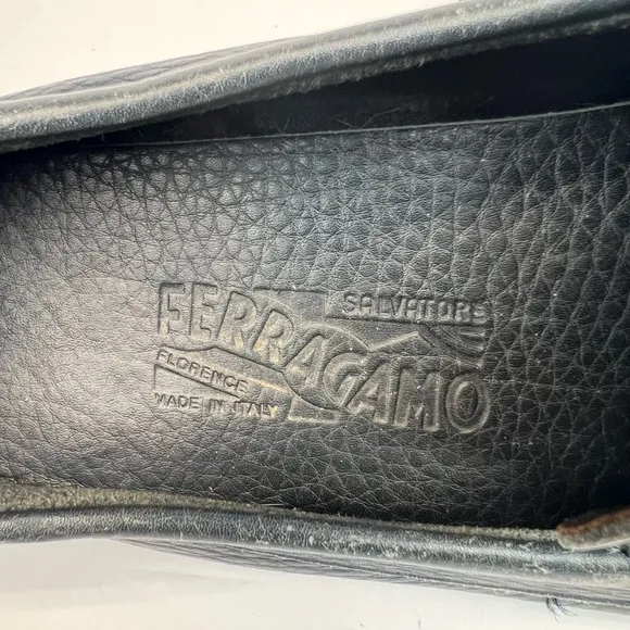 Salvatore Ferragamo Navy Blue Leather Slip On Loafers Size 9D